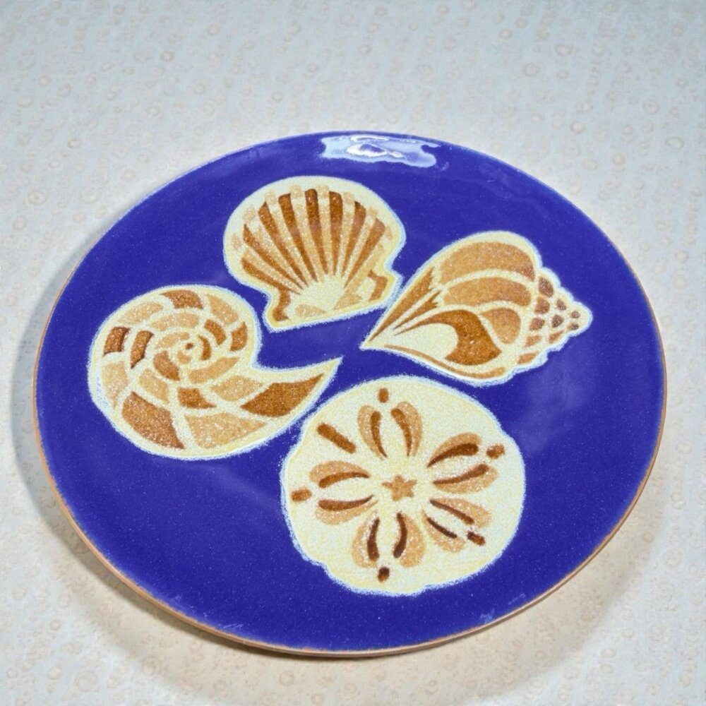 Annemarie Davidson Enamel Copper Cobalt Blue Plate Dish California‎ Shells 6inch